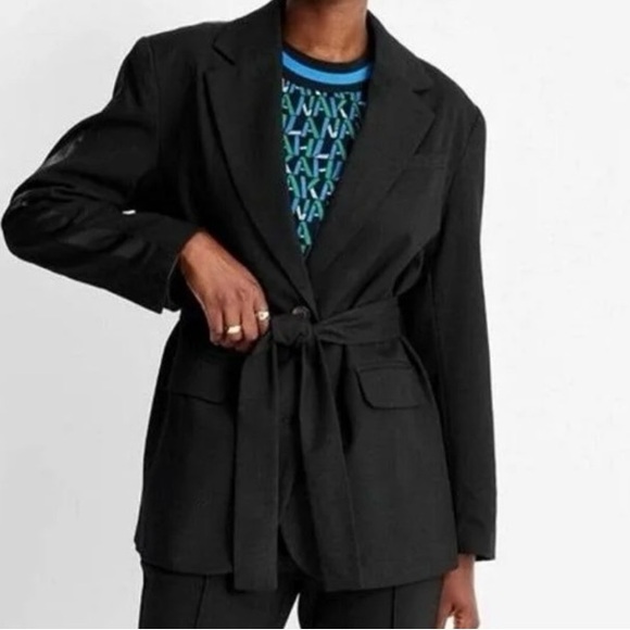NWT Future Collective Kahlana Barfield Brown x Target Black Tie Front Blazer Med - Picture 2 of 10
